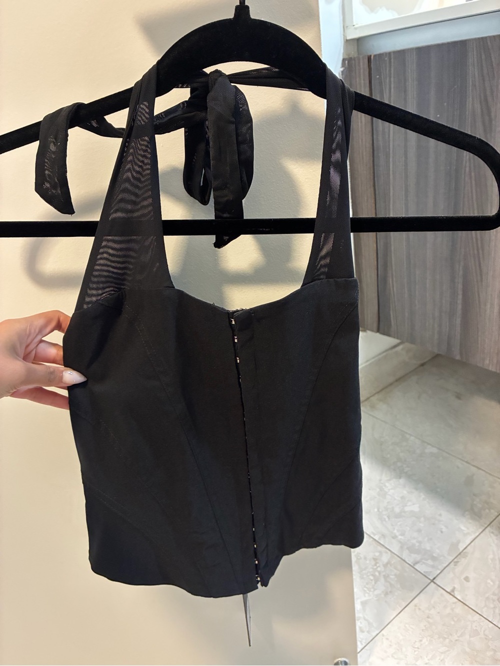 I.AM.GIA Black Halter Tie-Back Crop Top